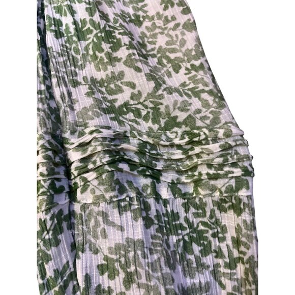 LC Lauren Conrad Blouse Womens L Lightweight Green & Cream Peasant Top - Picture 5 of 12